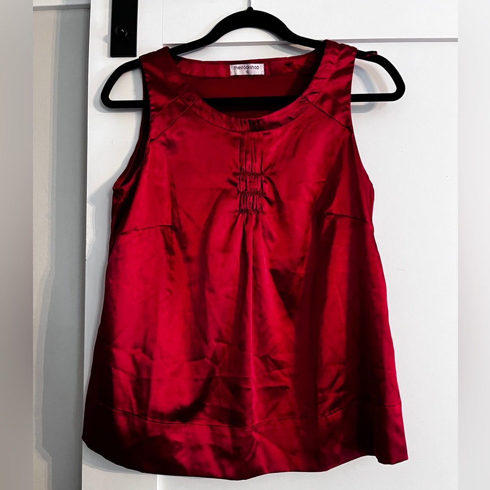 Red Satin Pleat-Front Camisole